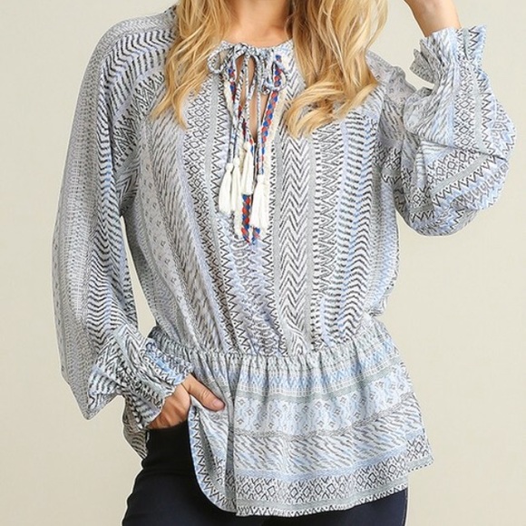 Umgee Tops - Umgee Blue Peasant Blouse